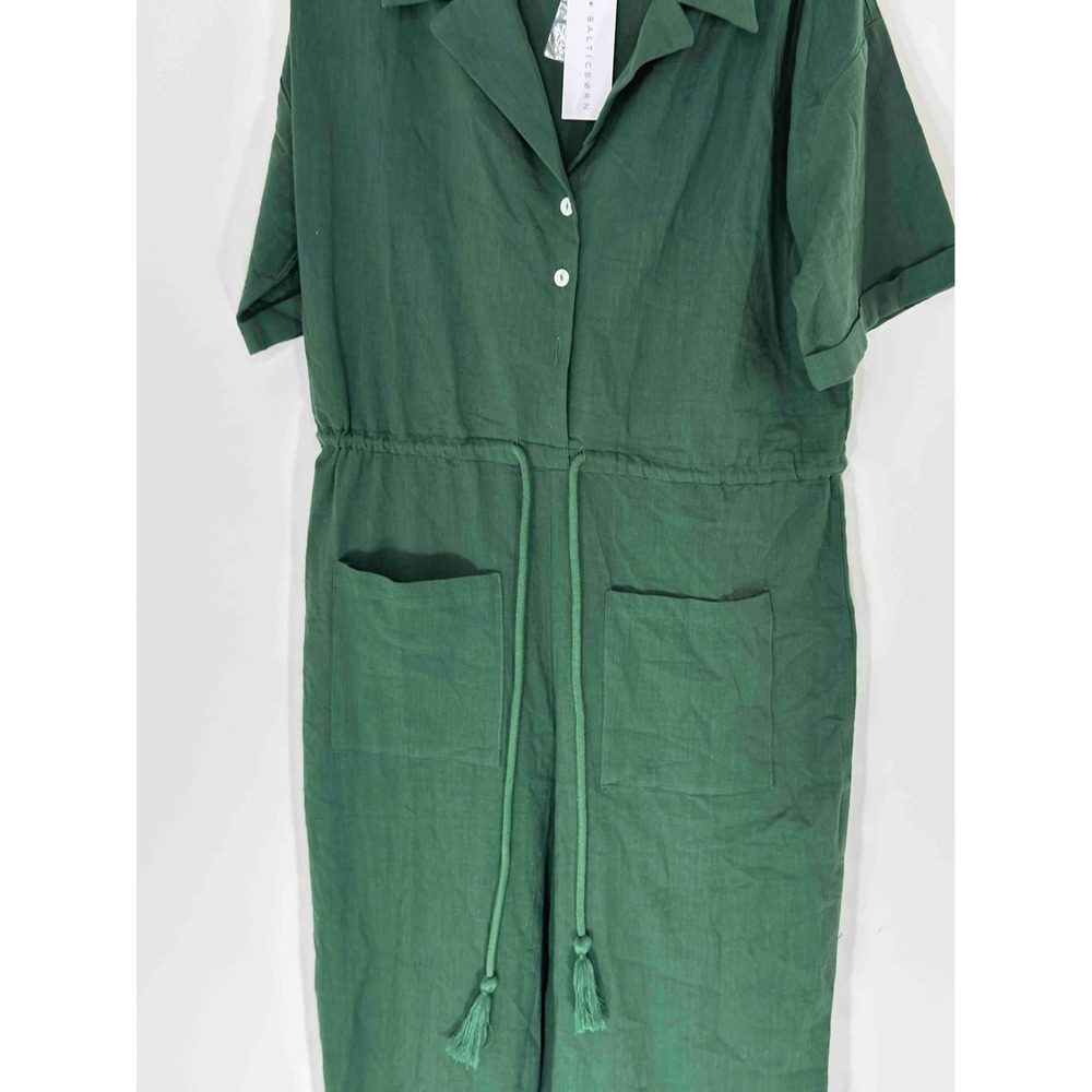 Baltic Borm Hemming Jumpsuit Greem Short Sleeve Button Up Lightweight Medium - Picture 6 of 16